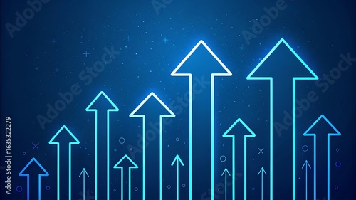 Blue neon arrows pointing upward symbolizing growth and success