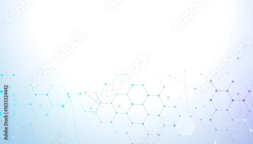 Abstract scientific background with hexagonal molecular structure and connecting nodes