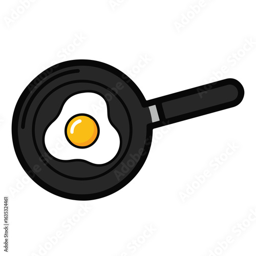 Fried egg in pan cartoon style vector illustration cooking food breakfast