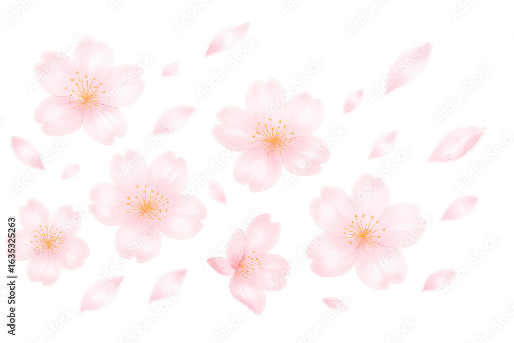 Delicate pink cherry blossom petals drifting softly against transparent backdrop, capturing ephemeral beauty of springtime moment Delicate pink cherry blossom petals drifting softly against transparent backdrop, capturing ephemeral beauty of springtime moment