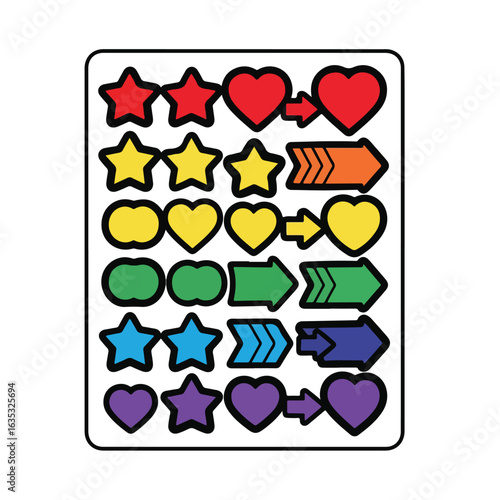 Colorful rainbow shapes stars and hearts graphic design
