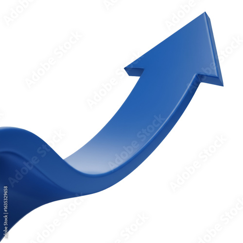 3D Rendered Blue Upward Curved Arrow on a Transparent Isolated Background