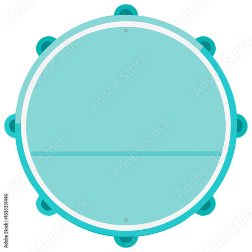 Light Blue Tambourine Illustration Graphic, Musical Instrument Circle with Jingles for Percussion Ensemble Music