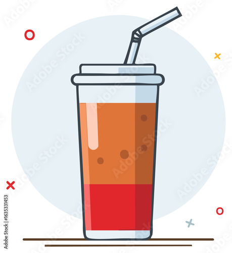 Takeaway soda drink in disposable cup with straw flat vector icon