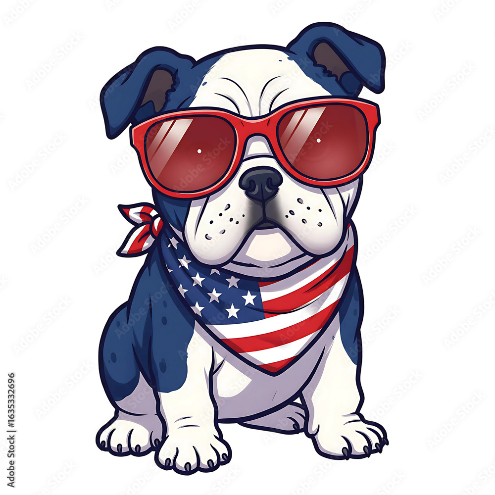 Naklejka premium Cool Cartoon Bulldog: USA Themed Mascot Graphic