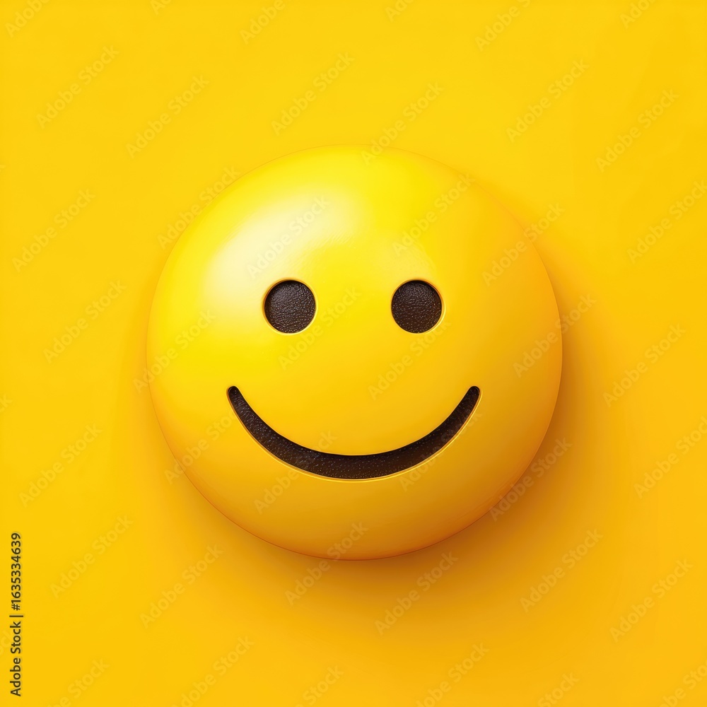 Fototapeta premium Bright yellow emoticon face on a vibrant background.