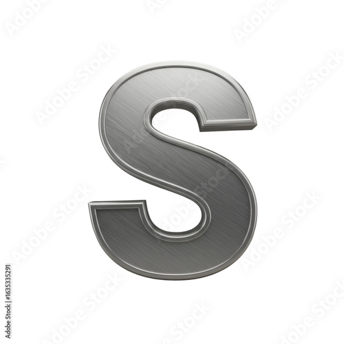 3D Rendered Metallic Letter S Isolated on a Transparent Background