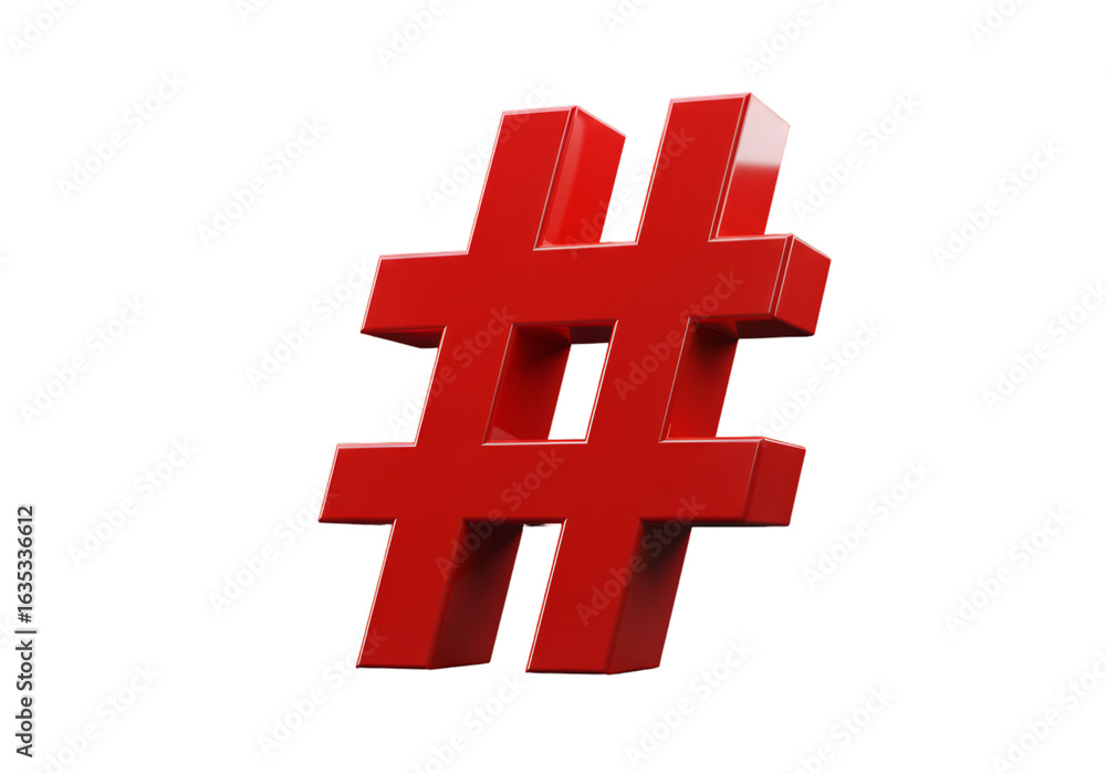 Obraz premium 3D Rendered Red Hashtag Symbol Isolated Against Black Background
