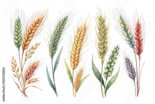 set of watercolor Barley vector illustration isolated on white background