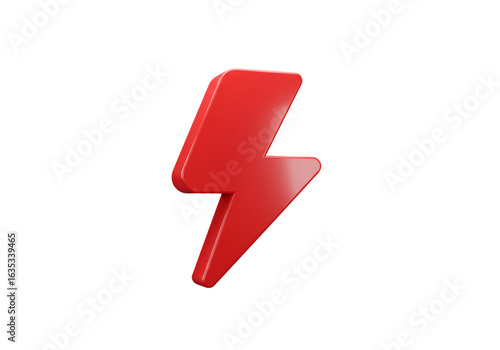 3D Rendered Red Lightning Bolt Isolated on Transparent Black Background