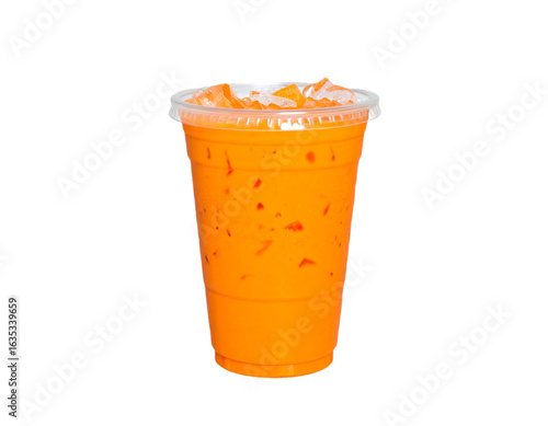 Refreshing iced Thai tea in a clear plastic cup, perfect for a cool beverage on a warm day