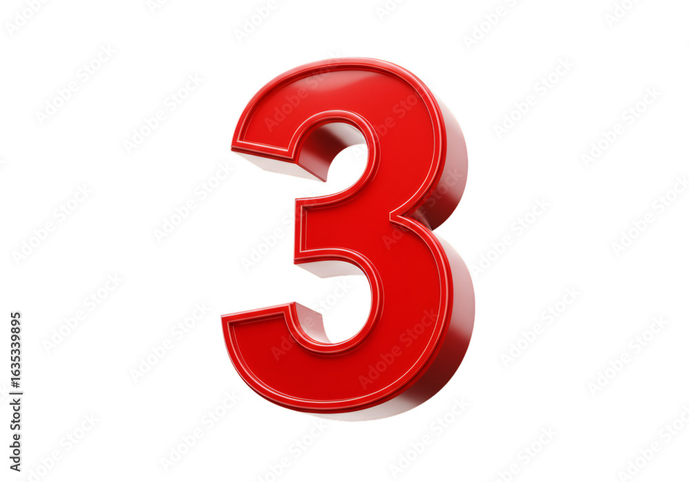 Naklejka premium 3D Rendered Red Number Three Isolated on Transparent Background