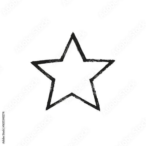 Hand-drawn star shape with a rough grunge texture. Sketchy black outline symbol isolated on white for design.
