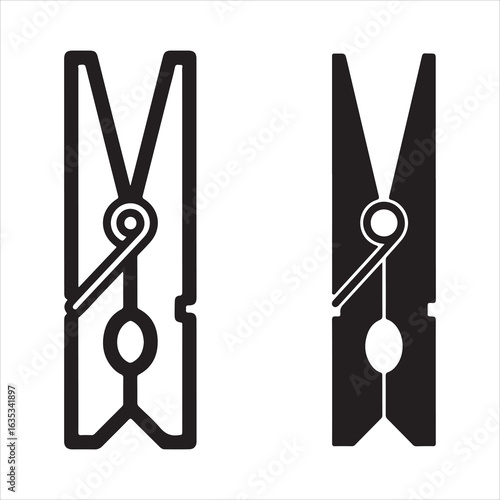 Two clothespins one outline one solid black icon