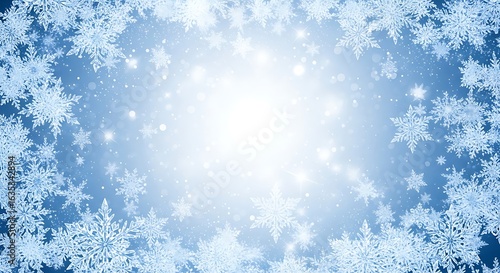 Frosty Blue Snowflake Border with Sparkling Winter Light Background
