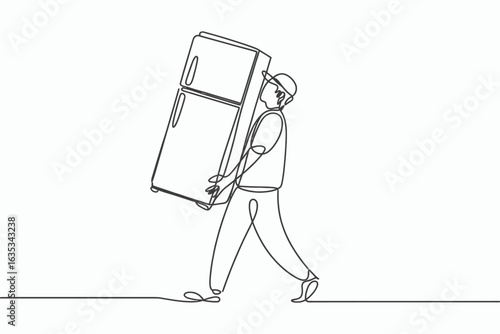 Person carrying a large rectangular object isolated on white background