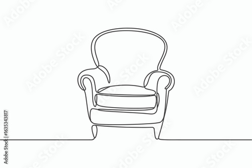 Single line drawing of a vintage armchair isolated on white background