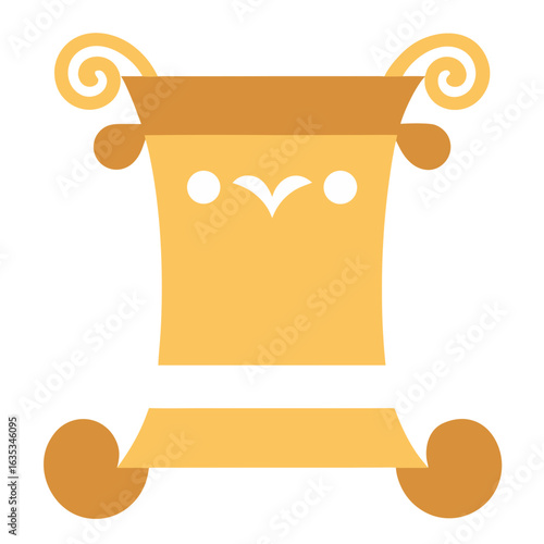Stylized golden antique scroll with ornate volutes and decorative elements on a black background