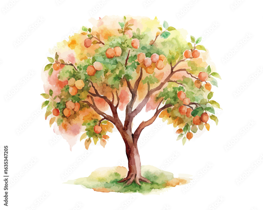 Obraz premium watercolor apricot tree vector illustration isolated on white background