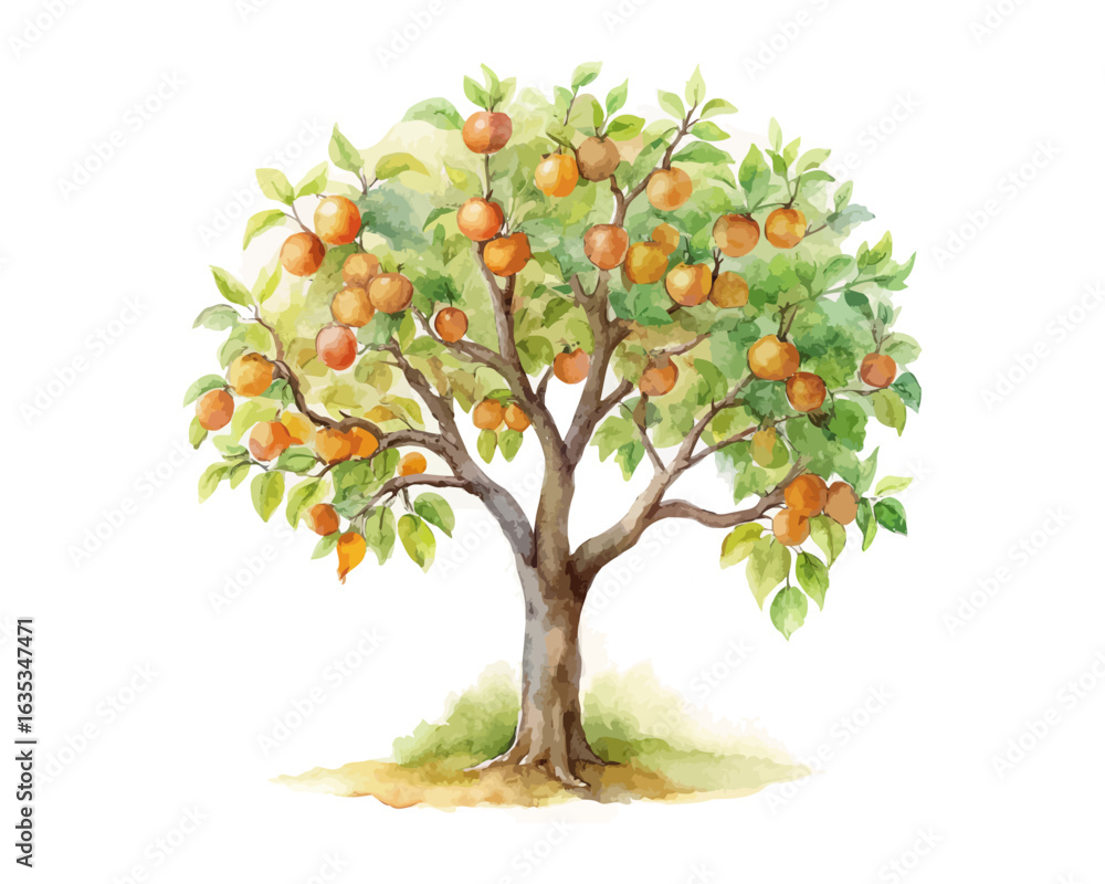 Obraz premium watercolor apricot tree vector illustration isolated on white background