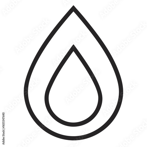 Abstract minimalist outline of a water drop symbol on a black background representing purity and freshness
