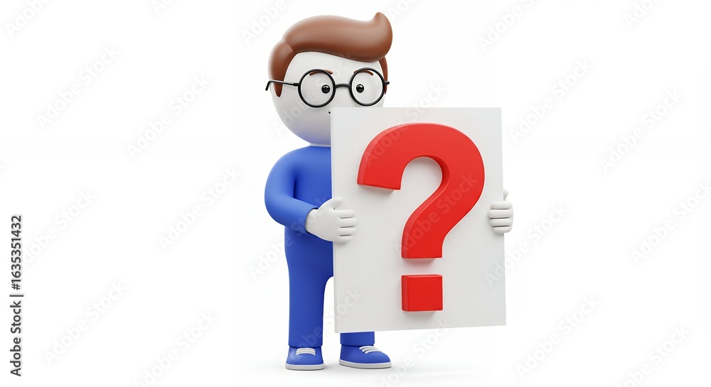 Cartoon character holding question mark sign Cartoon character holding question mark sign