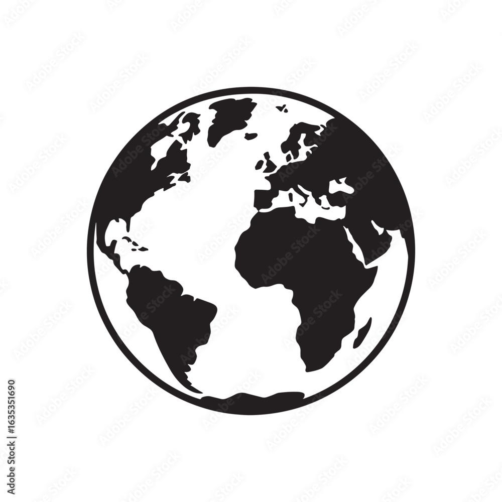 Fototapeta premium Monochrome Globe Illustration World Continents Geography and Global Awareness Symbol Representing Earth Depicting Cartography