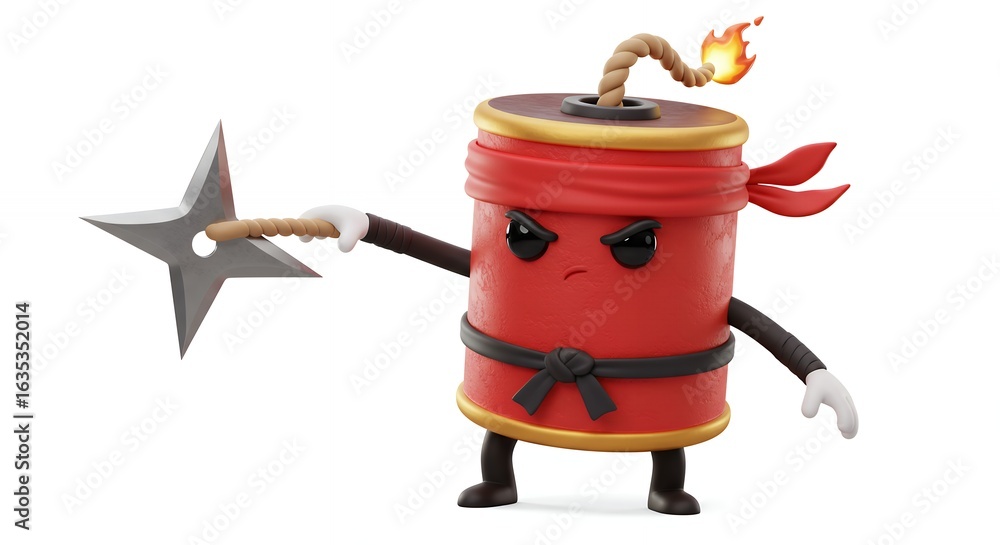 Naklejka premium Cartoon dynamite character with ninja star illustration