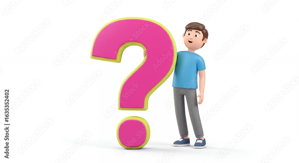 Cartoon man facing question mark illustration Cartoon man facing question mark illustration