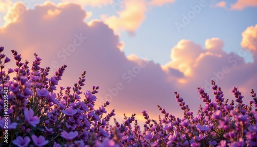 dreamy lavender sky background with mystical mood  glass like texture  golden hour light  and silky smooth
