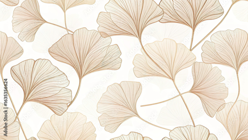 Seamless pattern of soft beige translucent leaves with fine, Seamless pattern of soft beige translucent leaves with fine,