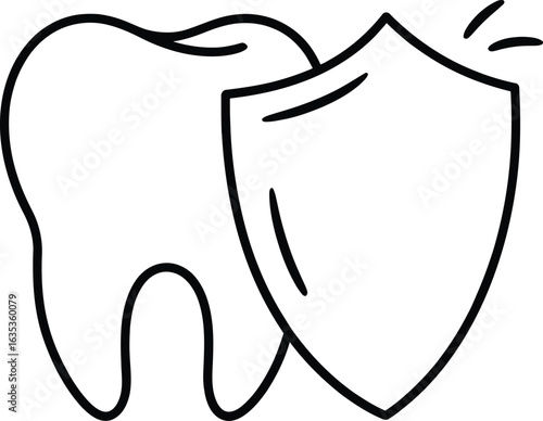 Hand drawn illustration of a healthy tooth protected by a shield