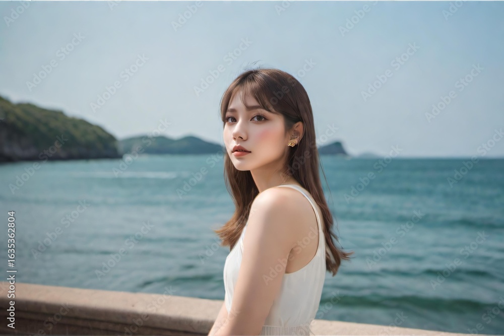 海辺にたたずむ女性 海辺にたたずむ女性