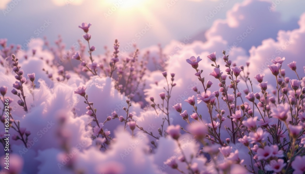 Obraz premium lavender dream background with dreamlike mood, misty overlay, radiant shine, and soft clouds