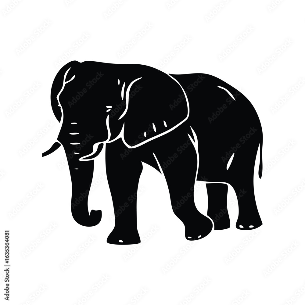 Fototapeta premium A silhouette of elephant with calf walking On white