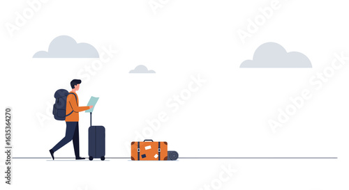 Minimalist Traveler Illustration with Suitcases