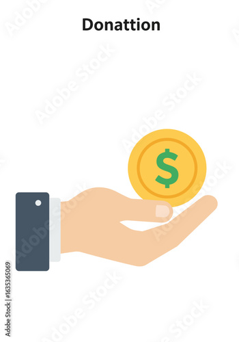 Hand Offering a Golden Dollar Coin, Flat-Style Illustration
