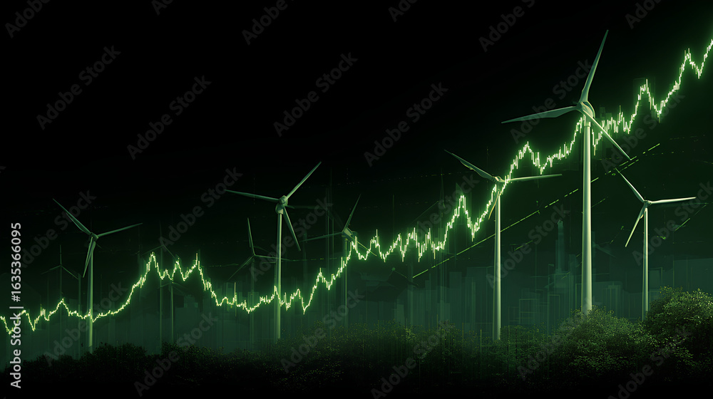 Fototapeta premium Increase in electricity prices on the world market. Green energy in full development.Investment finance chart,stock market business and exchange financial growth graph.