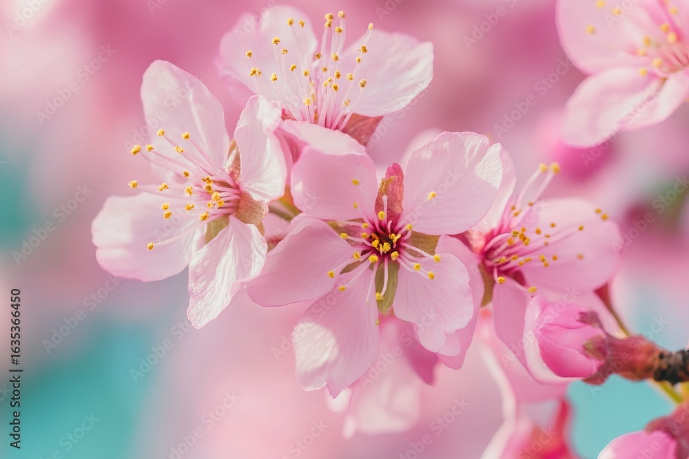 Fototapeta premium Close-up of delicate pink cherry blossoms in soft focus