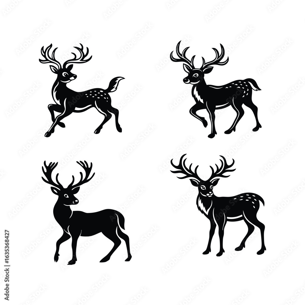 Obraz premium vector set of deer silhouettes