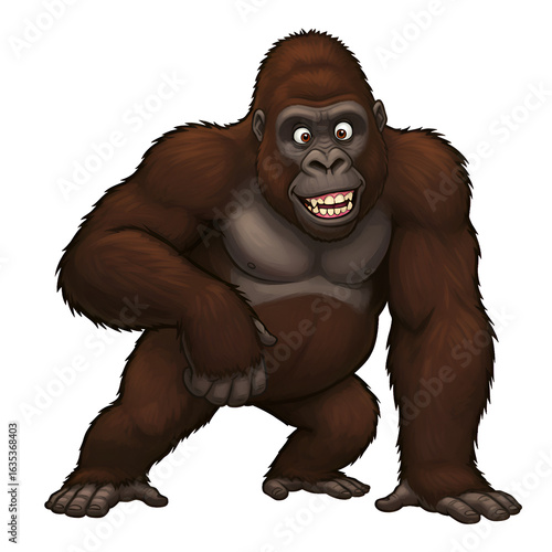 Cartoon Gorilla Illustration Showing Happy Face And Brown Fur Isolated