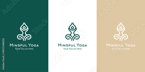 Yoga logo design with modern simple minimalist outline style . Yoga meditation logo design template