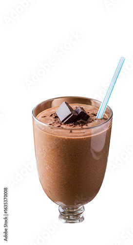 Chocolate Milkshake Illustration with Glass Straw and Chocolate Pieces on Transparent Background