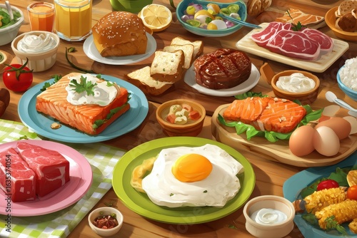 Delicious Food Table, Breakfast, Dinner