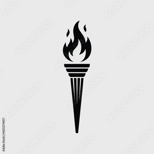Black silhouette torch with flames on gray background