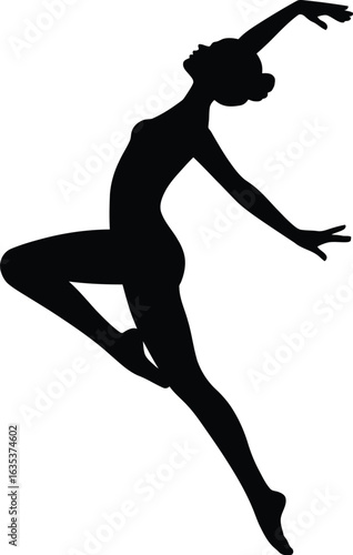 Elegant dancer in graceful pose silhouette black