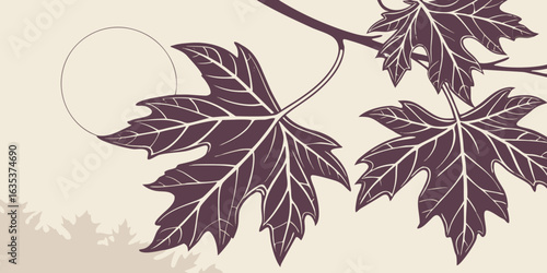 Close-up of leaves with a moonlit charm in a soft, vintage hue vector illustration.
