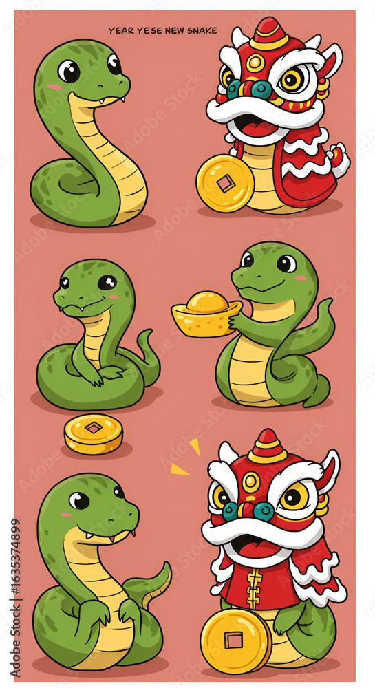 Obraz premium Cartoon Snake Characters In Pixel Art Holding Gold And Coins Illustration