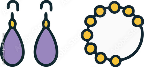 Purple Earrings and Beaded Bracelet Jewelry Set Icon.