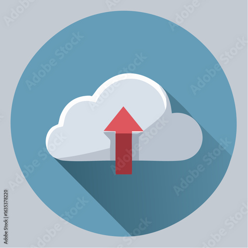 vector illustration of a gray cloud outline with an upward arrow upload icon for modern file sharing